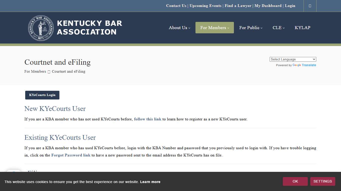 Kentucky Bar Association > For Members > Courtnet and eFiling